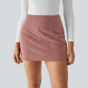 Halara High Waisted Invisible Zipper 2-in-1 A Line Mini Corduroy Casual Skirt